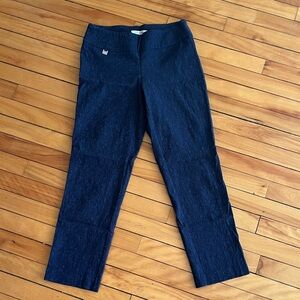 Dark Navy Textured Ponte Trousers - Women's